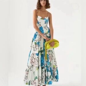 Size 4 Aje Floral Maxi Dress in Blue and White size in aus is 8 brand but us4